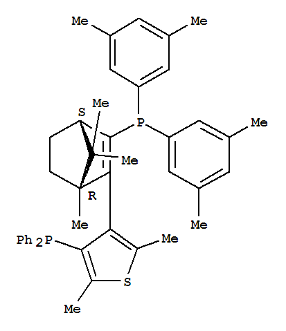 catASium(R)  T2(R),  3-{(1R,4S)-3-[Bis(3,5-dimethylphenyl)phosphanyl]-1,7,7-trimethylbicyclo[2.2.1]hept-2-en-2-yl}-4-diphenylphosphanyl-2,5-dimethylthiophene